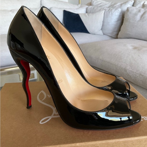 Christian Louboutin Shoes - Authentic Christian Louboutin Jolly B Patent Black peep toe heels, size 39